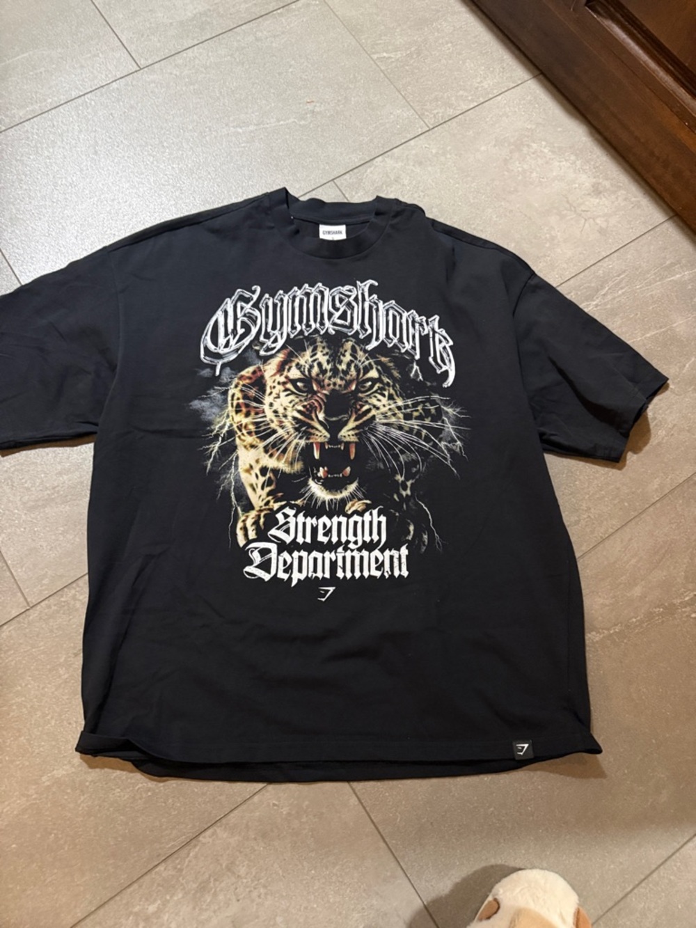 Gymshark Black Graphic 'Strength Department' Tee with Leopard Print